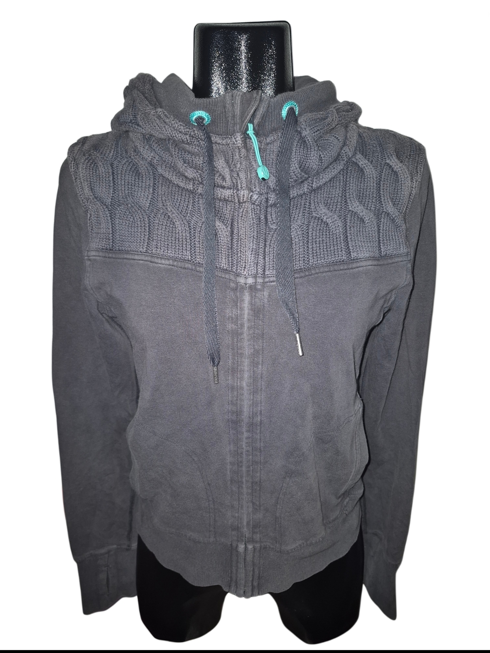 Lululemon Vintage Y2K Gray Fireside Scuba Cable-Knit Yoke Zip-Up Hoodie Size 8